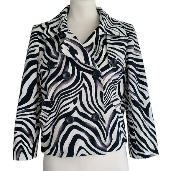 Josephine Chaus Mob Wife Double Breasted Blazer Button Lined Zebra Animal Print - Picture 2 of 16